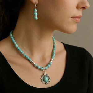 Turquoise Beaded Necklace and Earring Set